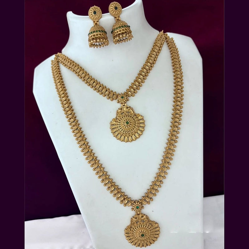 Joyful Jewel Art Matte Gold Plated Pota Stone Double Necklace Set