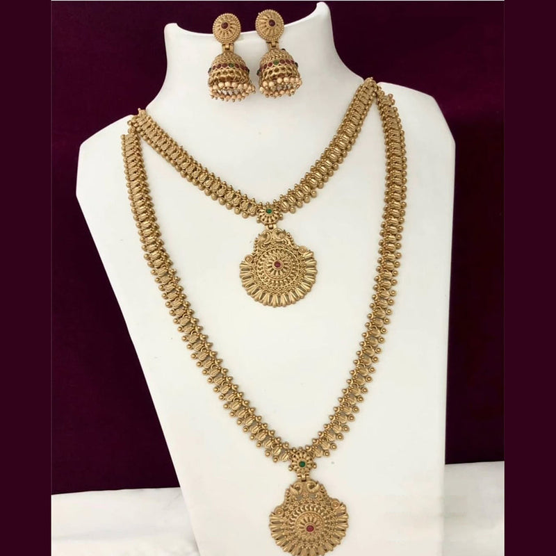 Joyful Jewel Art Matte Gold Plated Pota Stone Double Necklace Set