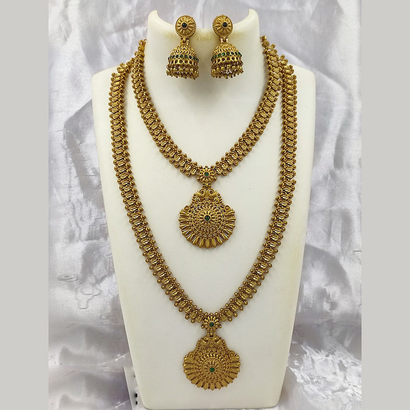 Joyful Jewel Art Matte Gold Plated Pota Stone Double Necklace Set