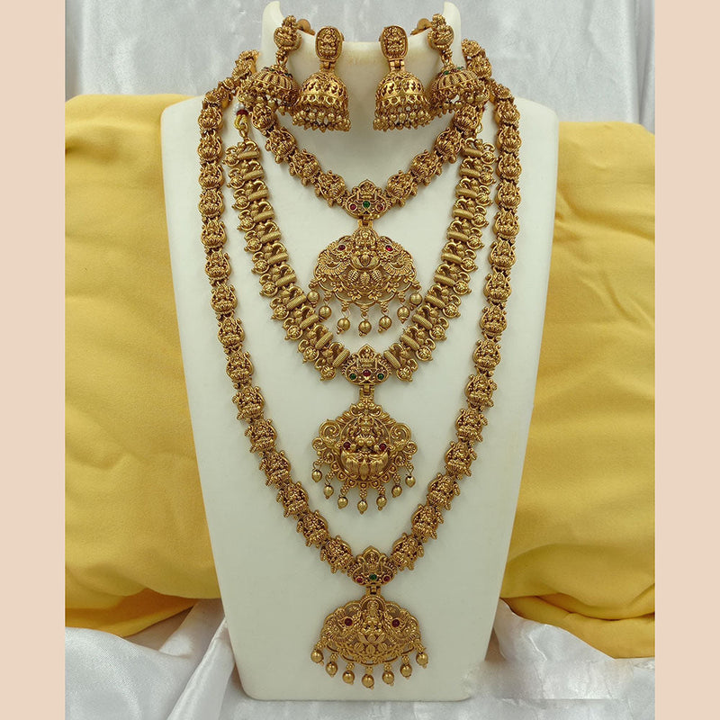 Joyful Jewel Art Matte Gold Plated Pota Stone Temple Double Necklace Set