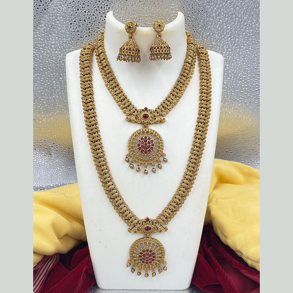 Joyful Jewel Art Matte Gold Plated Pota Stone Double Necklace Set