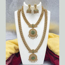 Joyful Jewel Art Matte Gold Plated Pota Stone Double Necklace Set