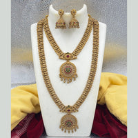 Joyful Jewel Art Matte Gold Plated Pota Stone Double Necklace Set