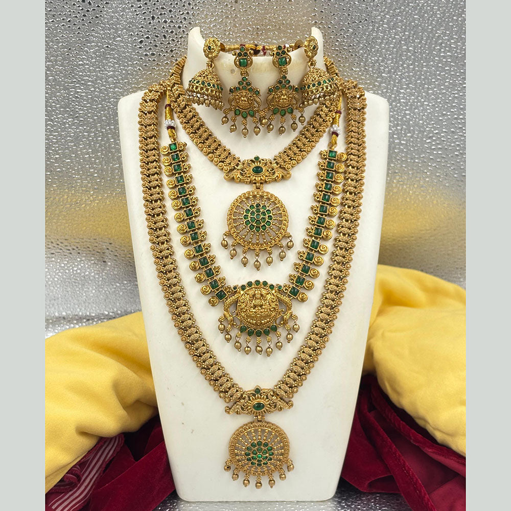 Joyful Jewel Art Matte Gold Plated Pota Stone Temple Combo Necklace Set