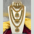 Joyful Jewel Art Matte Gold Plated Pota Stone Temple Combo Necklace Set