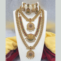 Joyful Jewel Art Matte Gold Plated Pota Stone Temple Combo Necklace Set