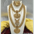 Joyful Jewel Art Matte Gold Plated Pota Stone Temple Combo Necklace Set