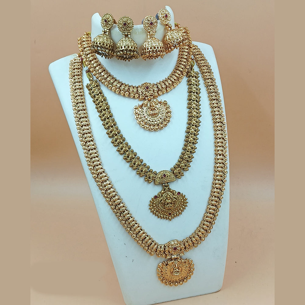 Joyful Jewel Art Matte Gold Plated Pota Stone Temple Combo Necklace Set