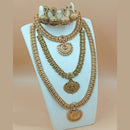 Joyful Jewel Art Matte Gold Plated Pota Stone Temple Combo Necklace Set