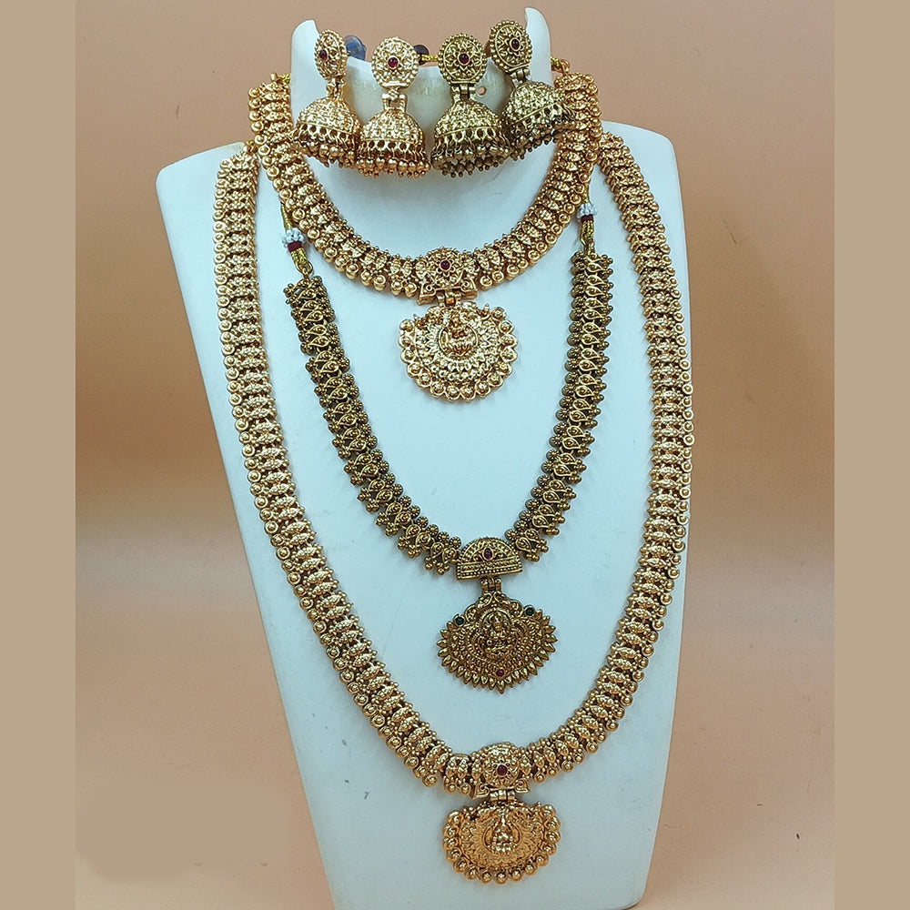 Joyful Jewel Art Matte Gold Plated Pota Stone Temple Combo Necklace Set