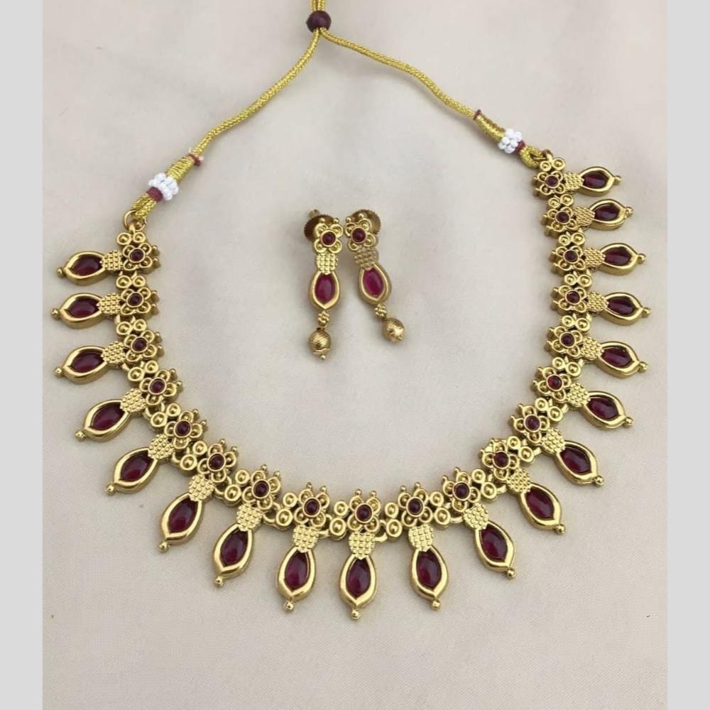 Joyful Jewel Art Matte Gold Plated Pota Stone Necklace Set