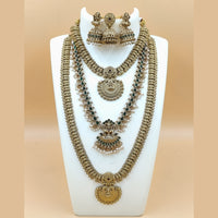 Joyful Jewel Art Matte Gold Plated Pota Stone Temple Necklace Combo