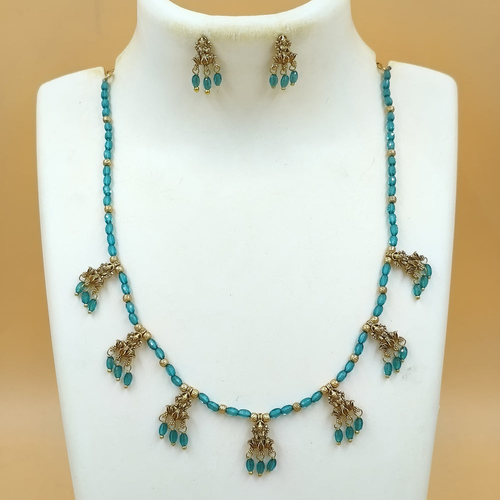 Joyful Jewel Divine Elegance Art Matte Gold Plated Temple And Beads Necklace Set