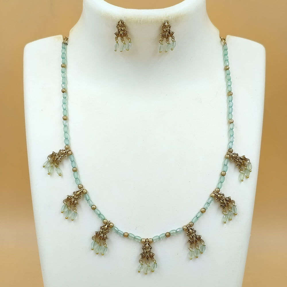 Joyful Jewel Divine Elegance Art Matte Gold Plated Temple And Beads Necklace Set