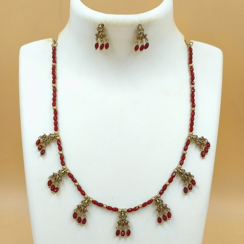 Joyful Jewel Divine Elegance Art Matte Gold Plated Temple And Beads Necklace Set