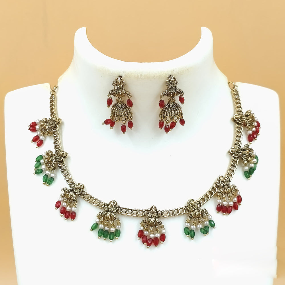 Joyful Jewel Divine Elegance Art Matte Gold Plated Temple And Beads Necklace Set