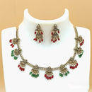 Joyful Jewel Divine Elegance Art Matte Gold Plated Temple And Beads Necklace Set