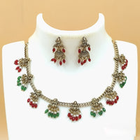 Joyful Jewel Divine Elegance Art Matte Gold Plated Temple And Beads Necklace Set
