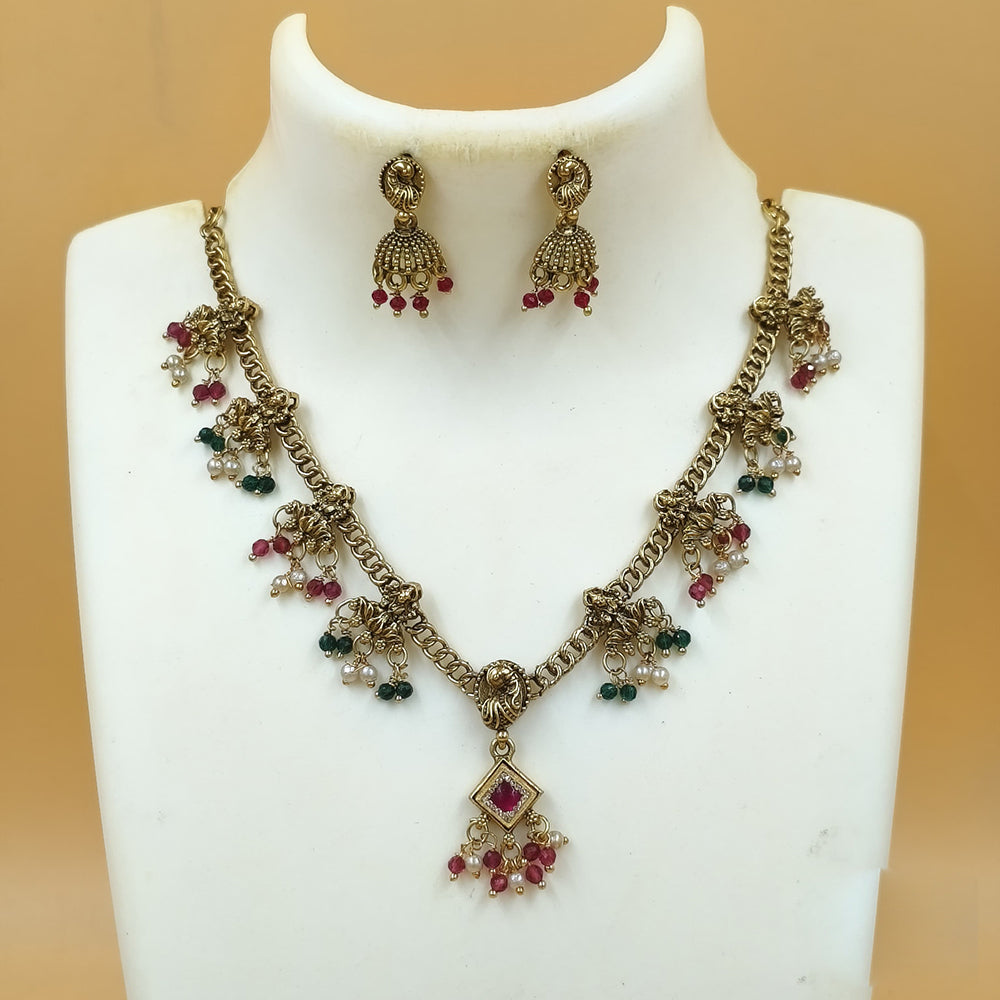 Joyful Jewel Divine Elegance Art Matte Gold Plated Temple And Beads Necklace Set