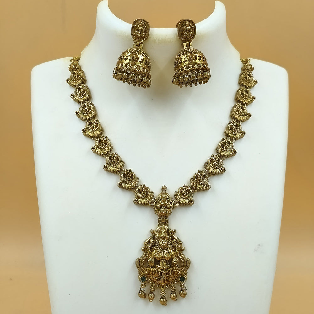 Joyful Jewel Divine Aura Art Matte Gold Plated Temple And Pearl Necklace Set