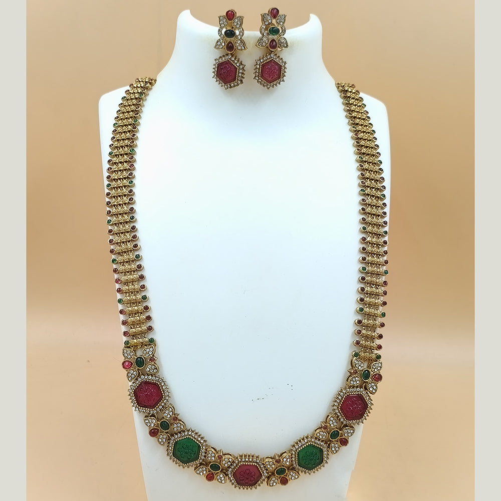 Joyful Jewel Royal Grace Art Matte Gold Plated Pota Stone Long Necklace Set