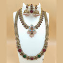Joyful Jewel Royal Radiance Art Matte Gold Plated Pota Stone & Kundan Double Necklace Set