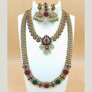Joyful Jewel Royal Radiance Art Matte Gold Plated Pota Stone & Kundan Double Necklace Set