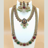 Joyful Jewel Royal Radiance Art Matte Gold Plated Pota Stone & Kundan Double Necklace Set
