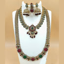Joyful Jewel Royal Radiance Art Matte Gold Plated Pota Stone & Kundan Double Necklace Set