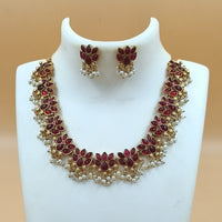 Joyful Jewel Art Matte Gold Plated Pota Stone And Pearl Necklace Set