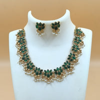 Joyful Jewel Art Matte Gold Plated Pota Stone And Pearl Necklace Set