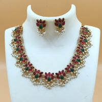 Joyful Jewel Art Matte Gold Plated Pota Stone And Pearl Necklace Set