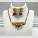 Joyful Jewel Art Matte Gold Plated Pota Stone And Pearl Temple Necklace Set