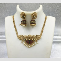 Joyful Jewel Art Matte Gold Plated Pota Stone And Pearl Temple Necklace Set