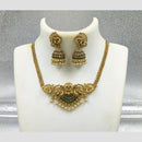 Joyful Jewel Art Matte Gold Plated Pota Stone And Pearl Temple Necklace Set