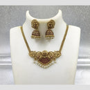 Joyful Jewel Art Matte Gold Plated Pota Stone And Pearl Temple Necklace Set