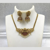 Joyful Jewel Art Matte Gold Plated Pota Stone And Pearl Temple Necklace Set