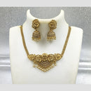 Joyful Jewel Art Matte Gold Plated Pota Stone And Pearl Temple Necklace Set