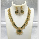 Joyful Jewel Art Matte Gold Plated Pota Stone And Pearl Temple Necklace Set