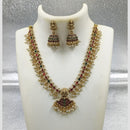 Joyful Jewel Art Matte Gold Plated Pota Stone And Pearl Temple Necklace Set
