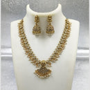 Joyful Jewel Art Matte Gold Plated Pota Stone And Pearl Temple Necklace Set