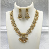 Joyful Jewel Art Matte Gold Plated Pota Stone And Pearl Temple Necklace Set