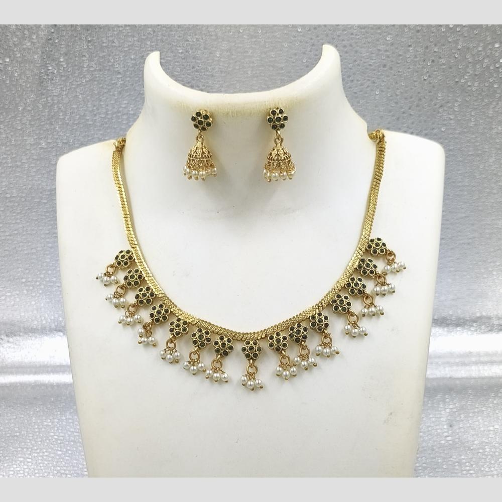 Joyful Jewel Art Matte Gold Plated Pota Stone And Pearl Necklace Set