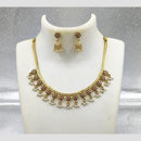 Joyful Jewel Art Matte Gold Plated Pota Stone And Pearl Necklace Set