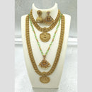 Joyful Jewel Art Matte Gold Plated Pota Stone And Pearls Temple Combo Necklace Set