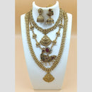Joyful Jewel Art Matte Gold Plated Pota Stone And Pearls Temple Combo Necklace Set