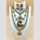 Joyful Jewel Art Matte Gold Plated Pota Stone And Pearls Temple Combo Necklace Set