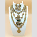 Joyful Jewel Art Matte Gold Plated Pota Stone And Pearls Temple Combo Necklace Set