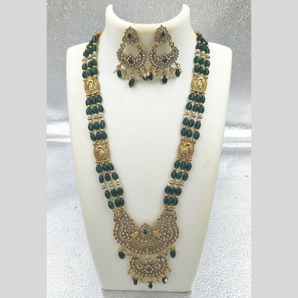 Joyful Jewel Art Matte Gold Plated Austrian Stone And Beads Long Necklace Set