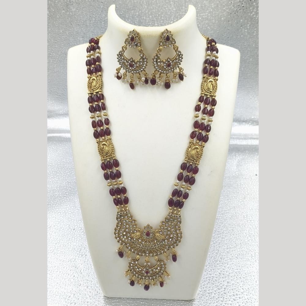 Joyful Jewel Art Matte Gold Plated Austrian Stone And Beads Long Necklace Set
